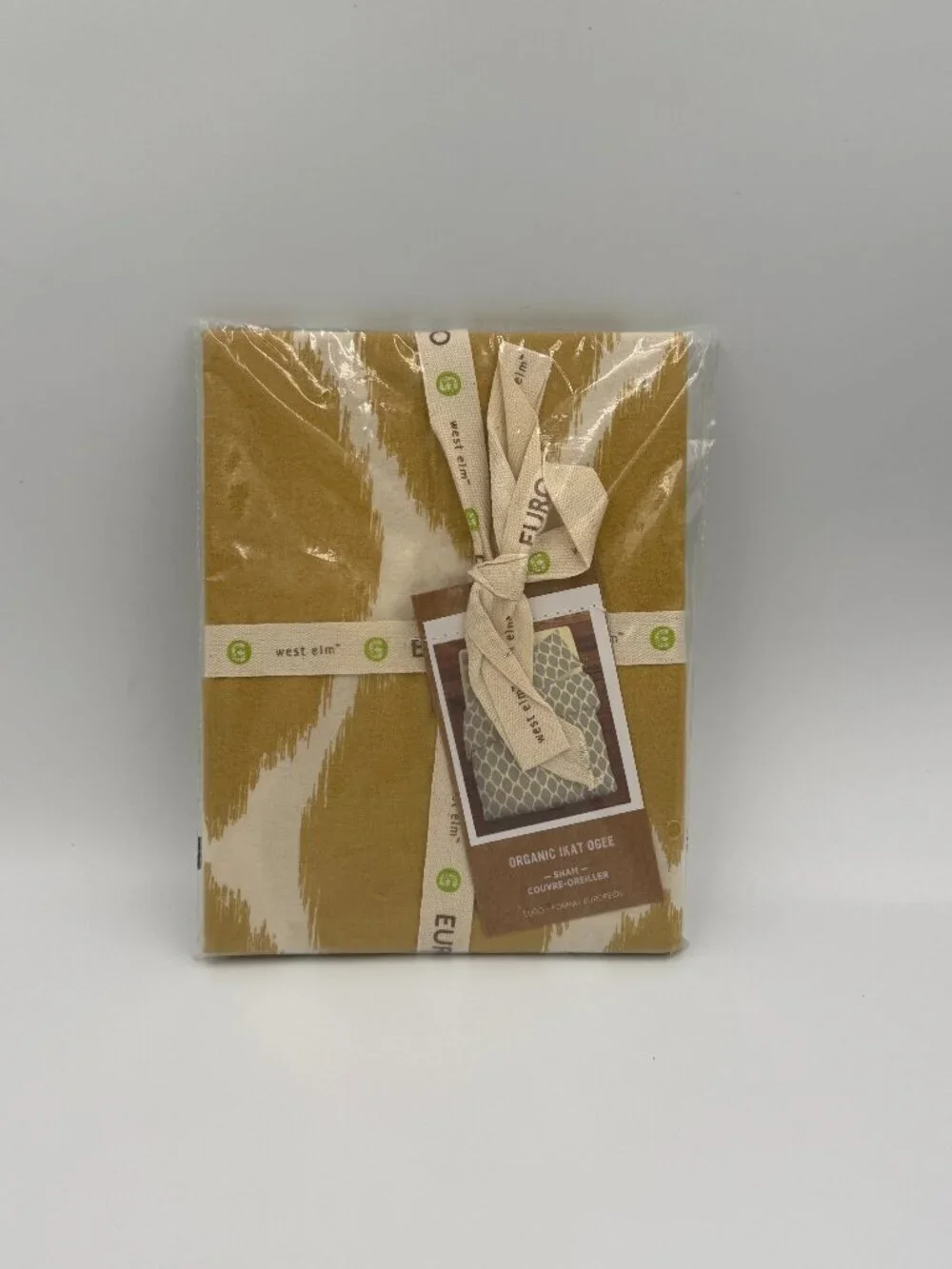 Organic IKAT OGEE Pillow Sham WEST ELM GREEN Euro Cotton NOS